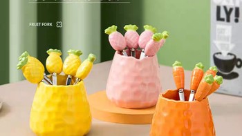 水果叉子家用不锈钢收纳罐套装高端可爱儿童安全水果签小叉子摆件