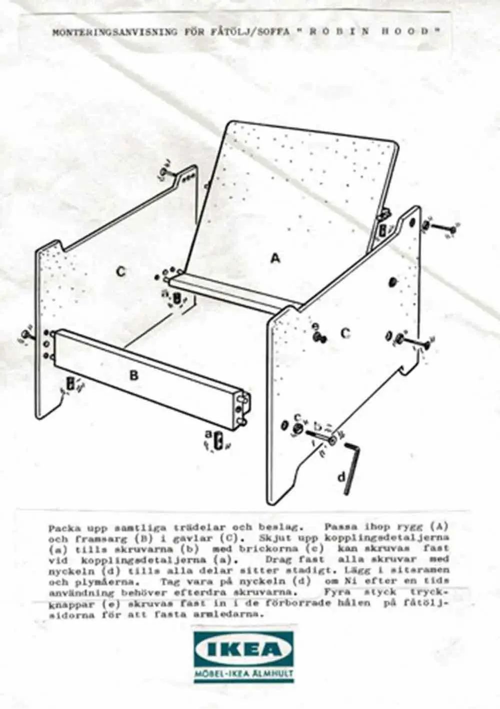 1960 年代宜家 Robin 扶手椅的说明书. 图片来自：Justin Zhuang