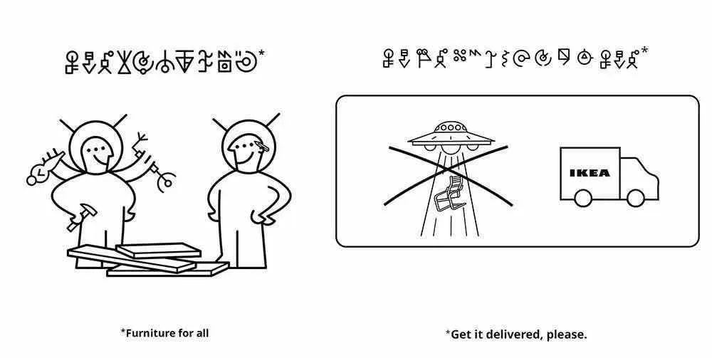 宜家推出的外星人说明书，附有特别提醒：不要用飞船带回，宜家可以配送到家. 图片来自：Designboom