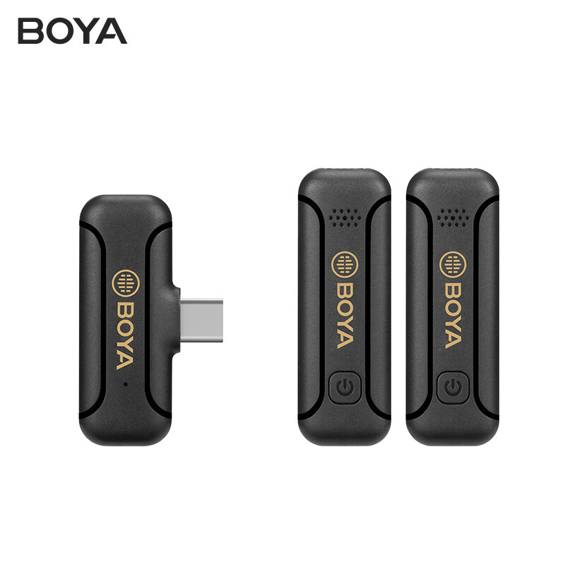 博雅BOYA一拖二无线麦克风。支持手机直插和主动降噪。3种接口适配苹果/安卓/相机