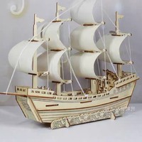 木质一帆风顺帆船模型拼装diy手工摆件仿真木制立体拼图积木玩具