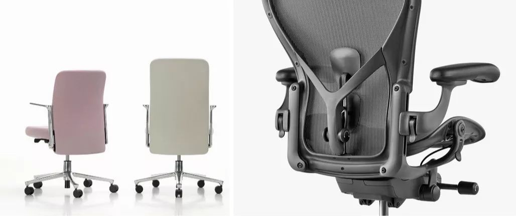 Pacific Chair 和 Aeron Chair 背面对比