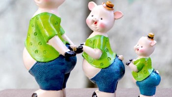 创意一家三口树脂娃娃工艺品猪卡通动物摆件客厅田园搁板小装饰品