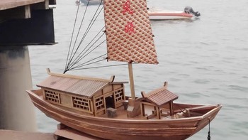 一帆风顺帆船模型摆件木船小乌篷船渔船中国复古船装饰品漂浮下水