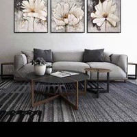 手绘油画现代简约黑白花卉立体无框餐厅挂画客厅背景墙三联装饰画
