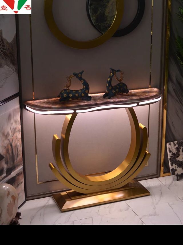 轻奢不锈钢入户正对门发光玄关柜透光超晶大