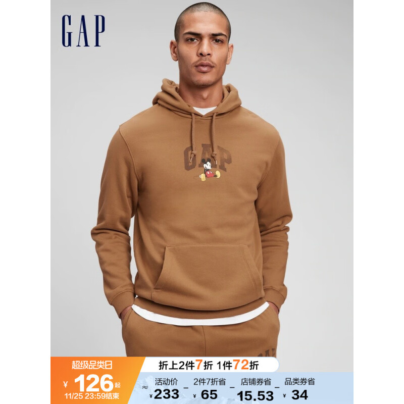 Gap 【迪士尼联名】抓绒LOGO连帽卫衣