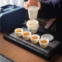 羊脂玉白瓷旅行茶具套装2022新款高档户外便携式快客杯一壶四杯