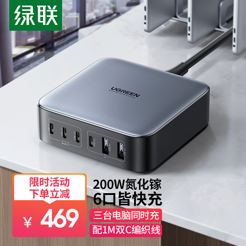 绿联200W氮化镓6口桌面充电器来袭，笔电、Mini PC、手机、平板充电一站式搞定