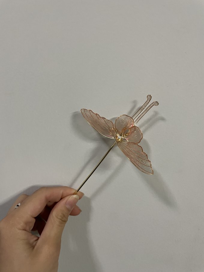 这么绝美的造花液蝴蝶发簪一对才这个价?