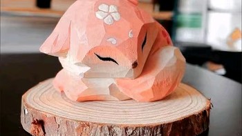 手工木雕，彩绘小狐狸