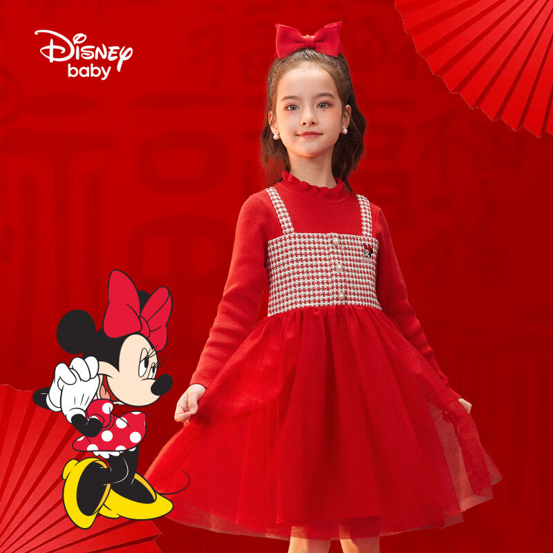 新年换新装-迪士尼Disney儿童红色长袖连衣裙拜年装！