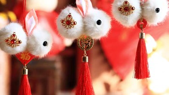 新年春节兔年礼物仿貂毛兔子挂饰手机链企业商场物业装饰挂件