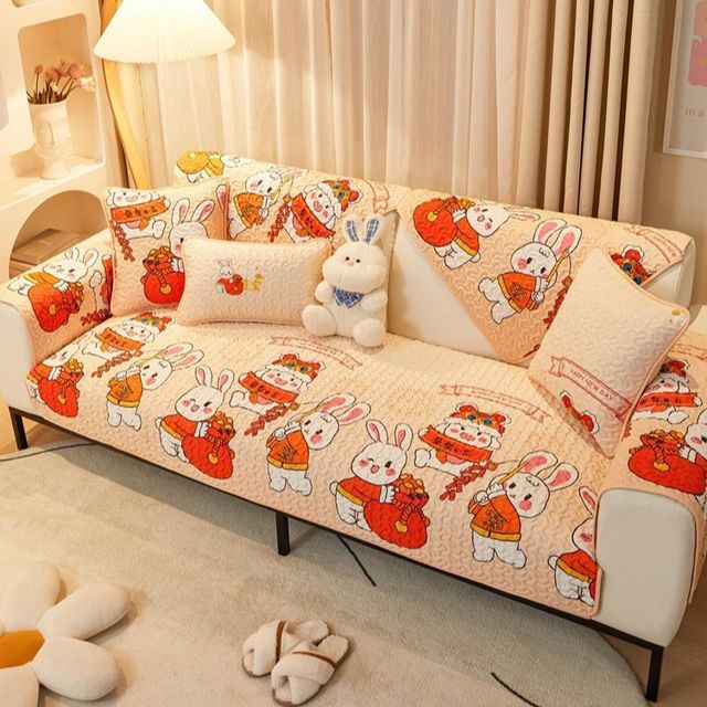 新年换新上可爱兔兔印花沙发套