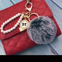 毛球珍珠钥匙扣手机毛绒挂件韩国可爱女书包包挂件猪公仔汽车挂饰