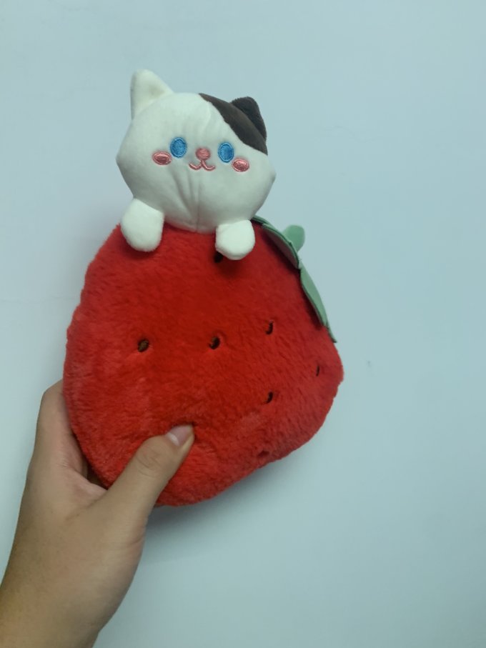 毛茸茸的草莓样子的玩偶 2023-01-30 09:19:12 狗狗猫咪棉绒玩具按压