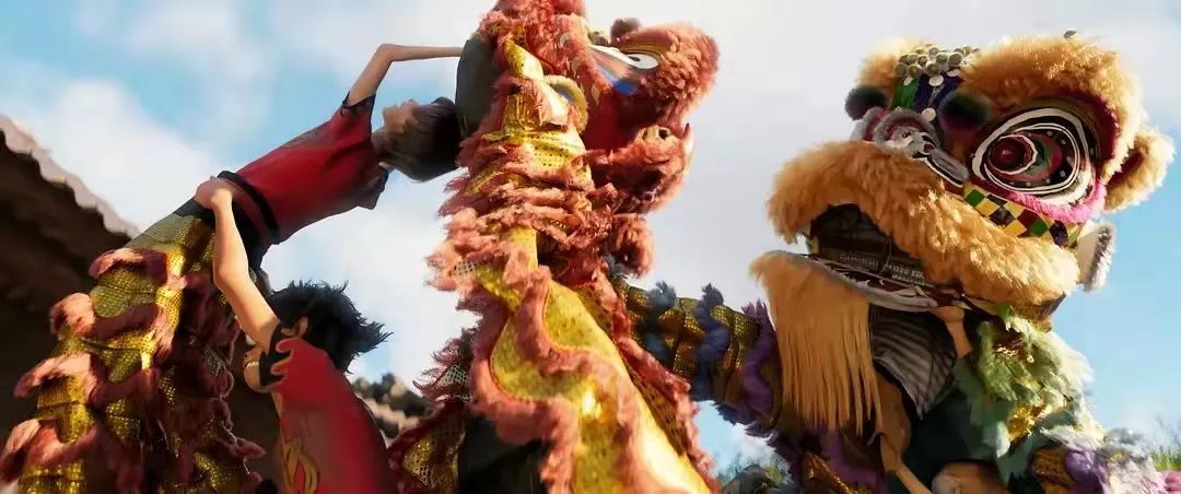 2021年的国漫电影《雄狮少年》就将南派狮舞的制作流程、舞步动作展现得淋漓尽致。©《雄狮少年》