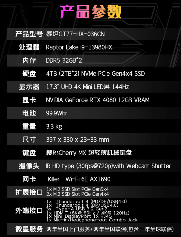 微星推出新款泰坦 GT/GE 系列游戏本：13代i9 HX+RTX 4090组合、144Hz MiniLED屏