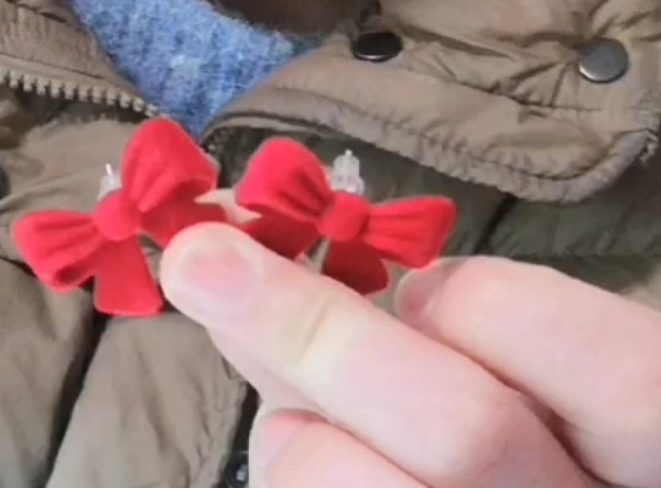 适合冬天暗红丝绒纯银耳饰