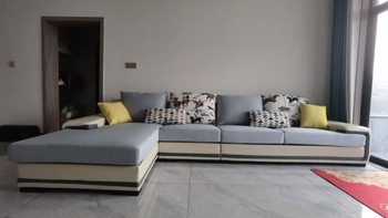 全友家居 沙发现代简约皮布沙发北欧客厅可拆洗整装布艺沙发组合102085C  正向布皮沙发(1+3+转)
