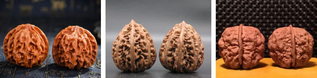 左边为麻核桃，©京东；中间为楸子核桃，©阿里1688；右边为铁核桃，©淘宝