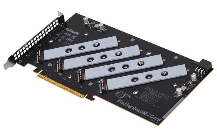 狂飙！华擎发布 Blazing Quad M.2 PCIe 5.0 SSD 扩展卡，可扩展4路 PCIe 5.0 M.2 固态硬盘