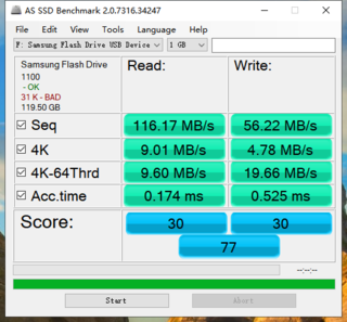 三星BAR+ USB3.1U盘写入56.22M有点慢啊…