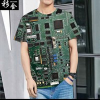 电脑手机电路板芯片时尚科技感电子科技速干短袖T恤衫男女半截袖