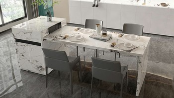 岩板岛台餐桌一体可伸缩家用中岛台现代简约多功能储物吧台可定制