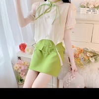 中国风旗袍改良气质套装女2023夏季新款甜美减龄上衣半身裙两件套
