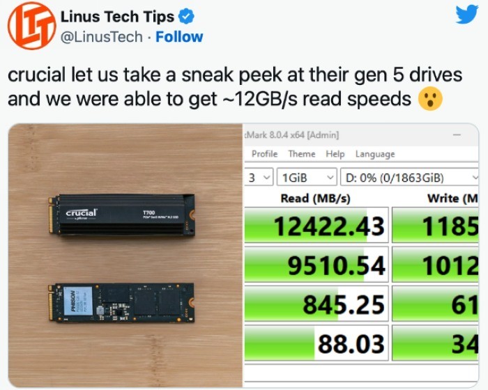 网传丨美光英睿达将发布旗下首款 PCIe 5.0 SSD 固态硬盘，最高连读破12GB/s，群联主控