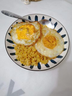 今日份早餐，蛋炒饭加煎蛋好恰！