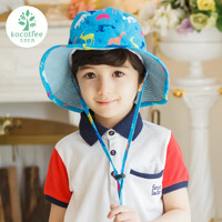 kocotree帽子儿童遮阳帽男童太阳渔夫防紫外线盆帽沙滩防晒帽经典款蓝色（双面可戴）M码：建议2-8岁