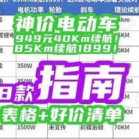 949元40Km续航！85Km续航1899！这8款电动车照着买就对了！附【表格+指南】