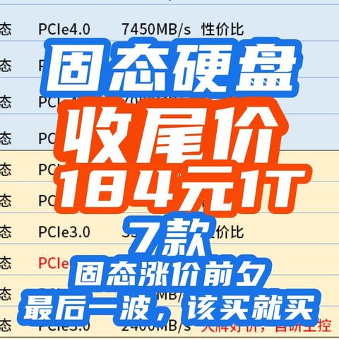 固态回光返照？184元1T，1079元4T又出现了！618最后一波好价，该上车就上车！