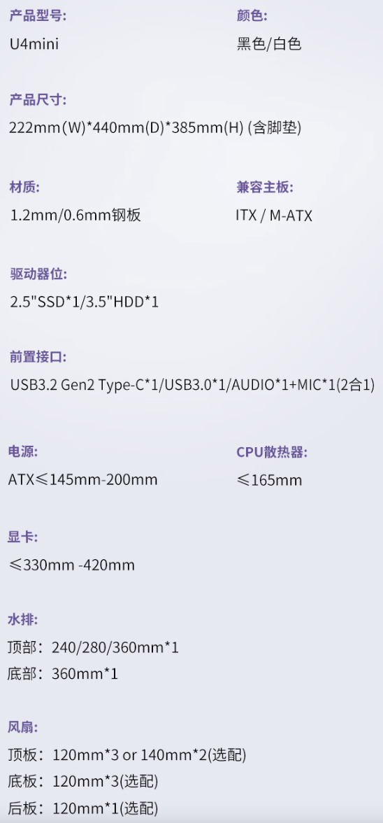 乔思伯推出 U4 Mini 机箱：支持背插主板/电源、紧凑体积