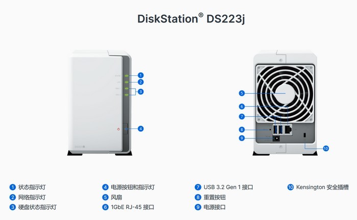 群晖发布 DS223j 入门级家用NAS、双盘位、Realtek 四核处理器