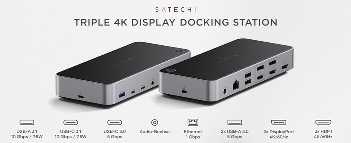 为MacBook：Satechi 发布 Triple 4K 扩展坞，1托13、支持三路4K 外接