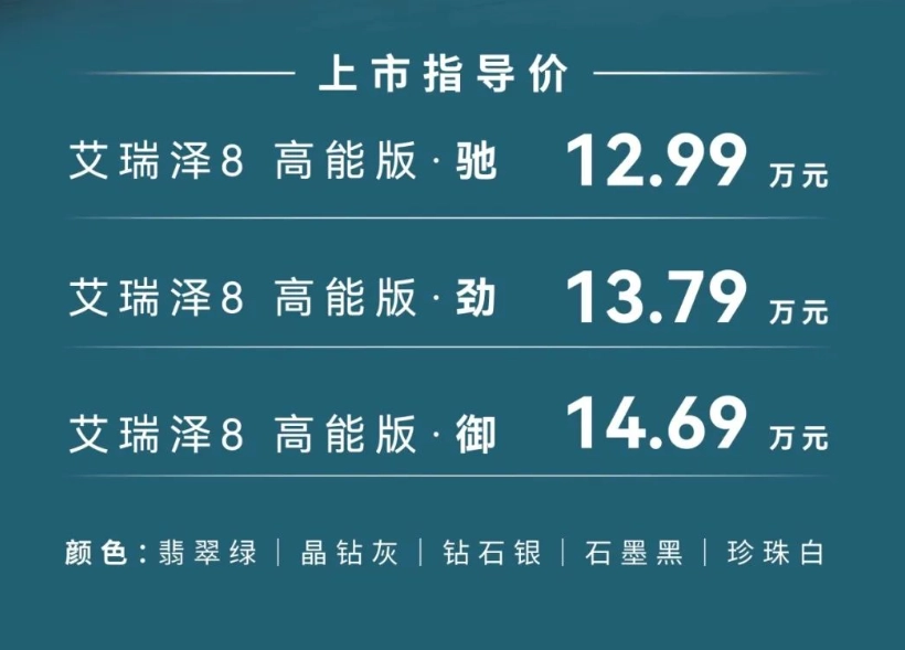 艾瑞泽8高能版正式上市，售12.99万起