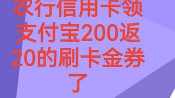 农行信用卡用户，领支付宝200返20的刷卡金券了！