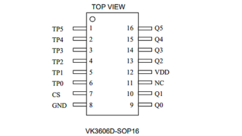 永嘉微电抗干扰6键触摸芯片VK3606D SOP16 1对1直接输出低电平有效