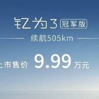 江淮钇为3冠军版上市，9.99万！