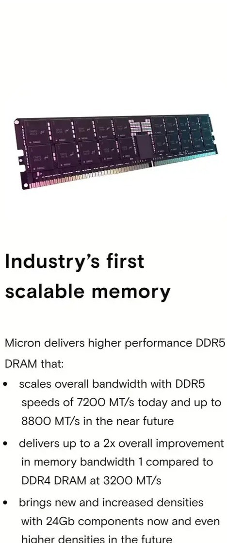 美光推出新一代 DDR5 DRAM：7200 MT/s，性能提升 50%