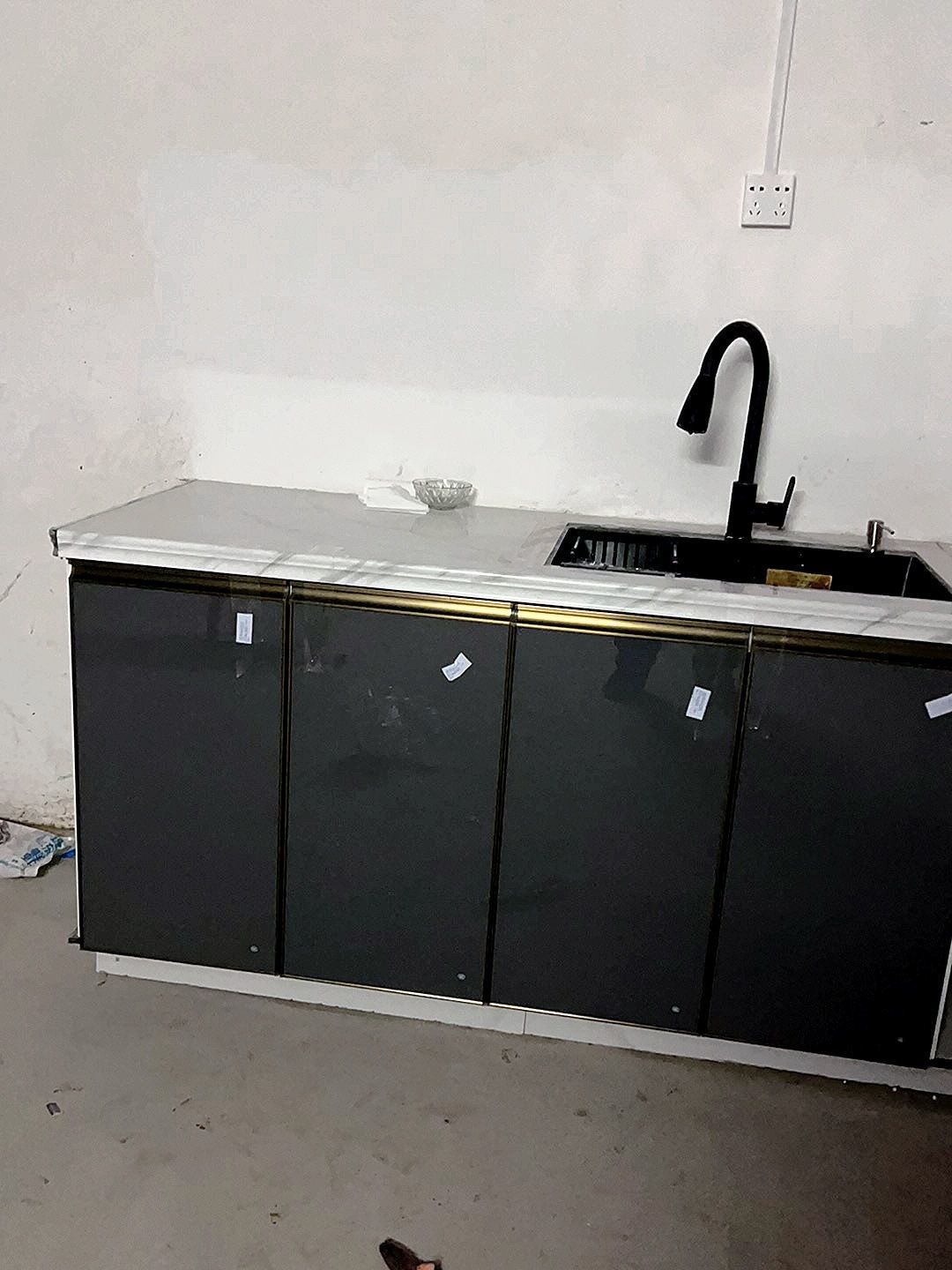 橱柜门定做钢化玻璃晶钢门柜带框整体橱柜厨房灶台免打孔门板定制