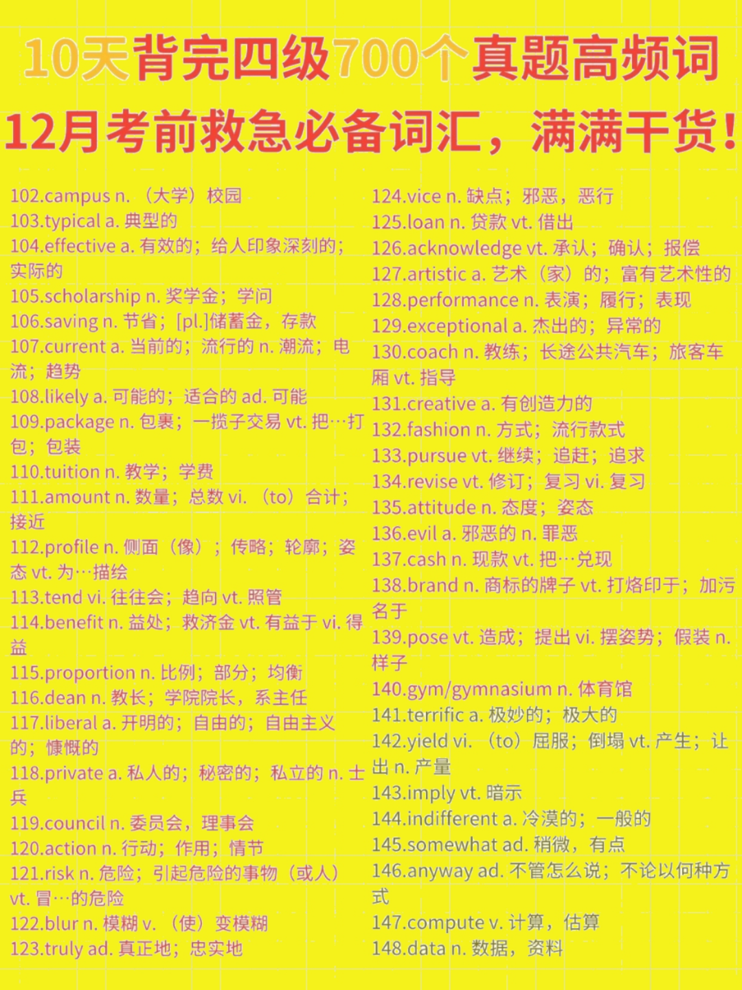 10天背完四级700个真题高频词，考前救急_什么值得买