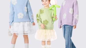 巴拉巴拉儿童毛衣，2023秋冬新款，女童花朵针织圆领，小童大童超甜美