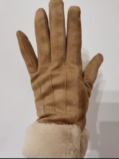 博沃尼克 冬季保暖手套加麂皮绒女士手套骑车全指防寒触屏情侣手套 卡其色