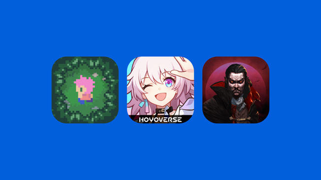 《Afterplace》、《崩壞：星穹鐵道》和《Vampire Survivors》的 app 標誌。
