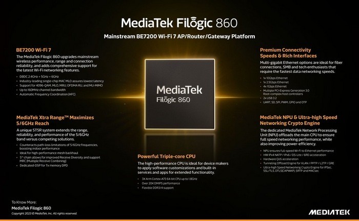 联发科发布 Filogic 860 和 Filogic 360 WIFI 7 处理器，为手机/平板和路由器