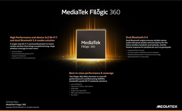 联发科发布 Filogic 860 和 Filogic 360 WIFI 7 处理器，为手机/平板和路由器